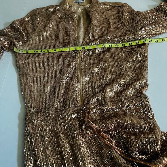 Fashion Nova Is This Star Taken Sequin Half Zip Jumpsuit Size L Large Rose Gold - Picture 6 of 8